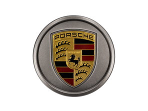 Konkave Radkappe - Platin Seidenmatt mit farbigem Wappen. Porsche 971.2 Panamera 2021-24 / 9J1-1 Taycan 2020-24