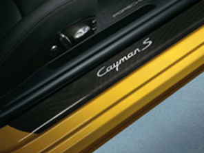Seitenschwellerleisten in Carbon mit Logo. Porsche 987C Cayman - 98755198004, 98755198005, 98755198011, 98704480039, 98704480040