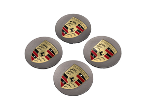 Copricerchi in seta platino con stemma per Porsche (set di 4) - 99104460021, 00004460533, 00004460723