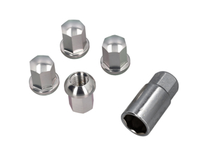 Radschlösser mit Schlüssel, Aluminium in Silberoptik. Porsche 911 / 964 / 993 / 944 / 968 / 928 / 924 - 9210110S, 99336105700
