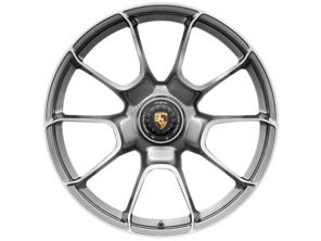 Leichtmetallfelge Turbo S Exclusive Design hinten mit Zentralverschluss in Platinsilber-Metallic-Finish, 21 Zoll, 12J ET70 - 992601025AFOU7