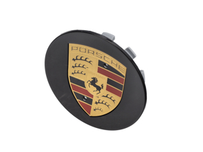 Coprimozzo Nero con stemma Porsche colorato. Porsche 718 / 971 / 991.2 / 992.1 / 9YB - 7L5601151041, 7L5601151