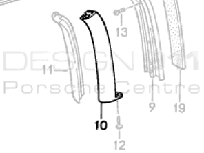 Guarnizione del montante del cofano (B) della cabriolet, lato SINISTRO. Porsche 944 - 94156151711, 94156151811, 94156151810, 94156151710